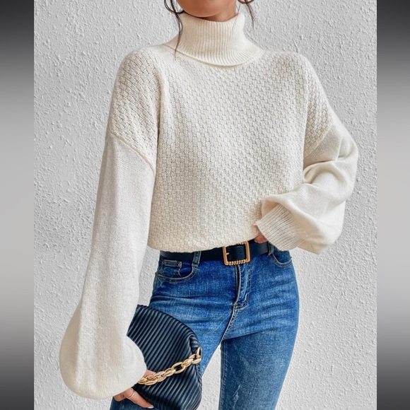 Cozy Turtleneck Reservable Twist Criss Cross Front Back Long Sleeve Sweater Top - Picture 5 of 6